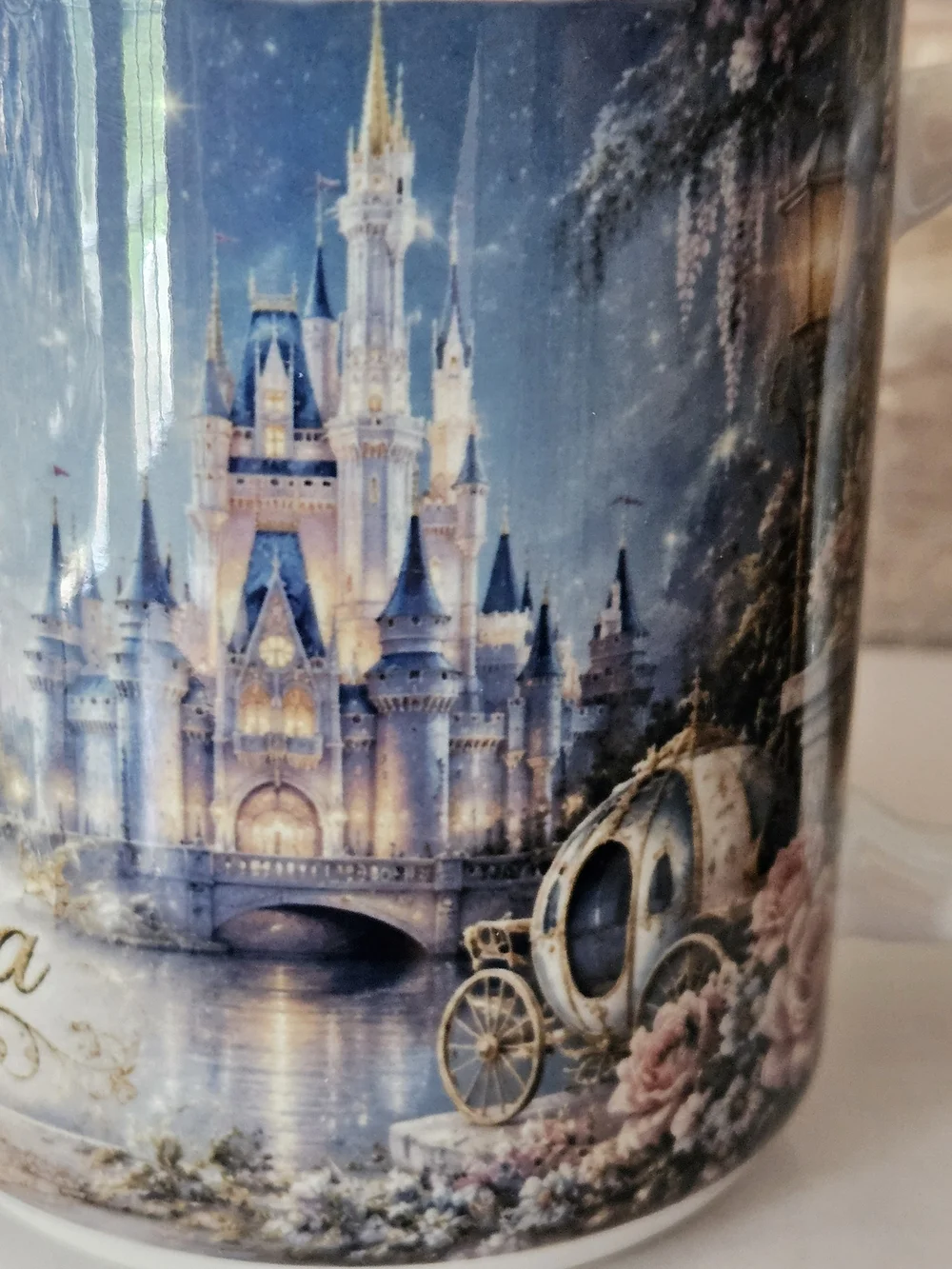 Hand Crafted White and Blue Cinderella Glass Slipper Coffee Mug